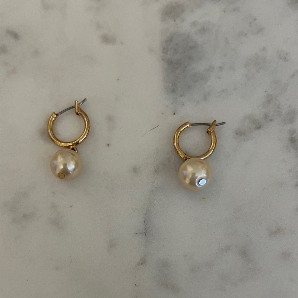 Gold Hoop Earrings with Pearl Drop